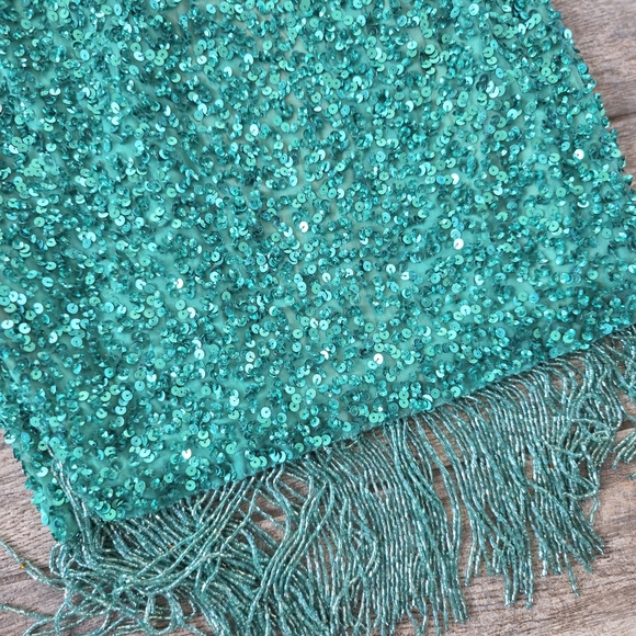 Rachel Allan Teal Sequin Beaded Homecoming Formal Fringe Prom Shoulder Dress 0 - Picture 8 of 9